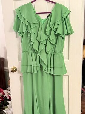 Antthony Light Green Ruffle-Front Maxi Dress